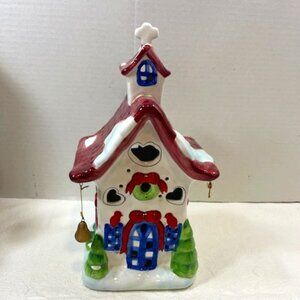 VTG Elements Christmas Village Church Ceramic Hand Painted 5.5"x5"x11"